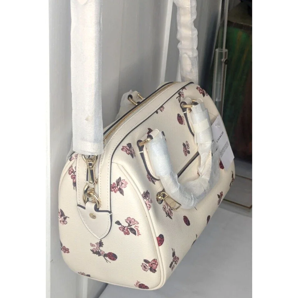 Coach Rowan Medium Satchel - Rare, Chalk, Multi, Ladybug Floral Print, NWT